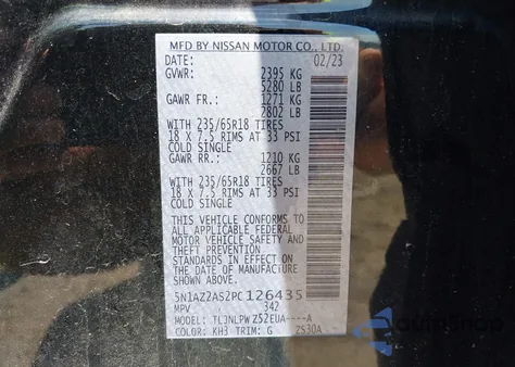 2023 Nissan Murano S Intelligent Awd z USA, uszkodzony, nr VIN 5N1AZ2AS2PC126435